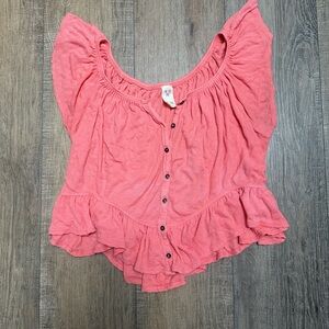 We The Free Coral Ruffled Blouse